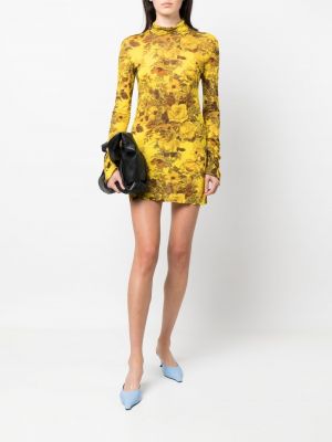 Květinové mini šaty s potiskem Kwaidan Editions žluté