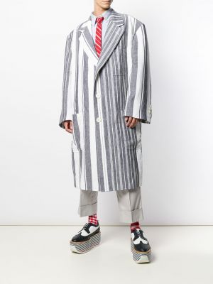 Oversized lněný kabát Thom Browne šedý
