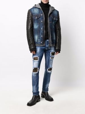 Batik distressed skinny jeans mit print Philipp Plein blau