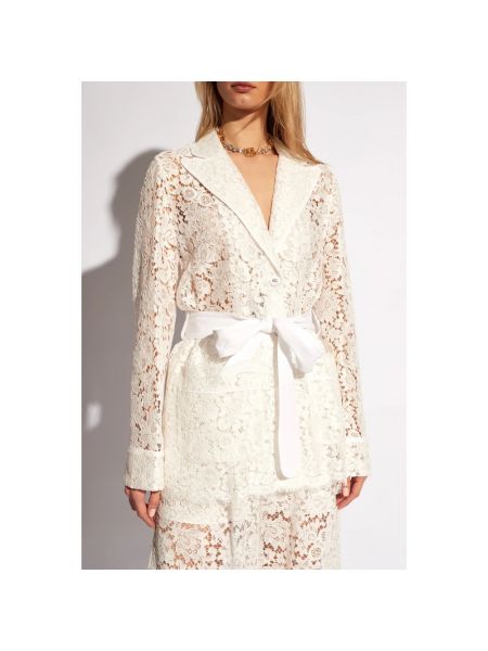 Camisa de flores de encaje de algodón Dolce & Gabbana blanco