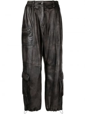 Iš natūralios odos „cargo“ stiliaus kelnės Han Kjøbenhavn juoda