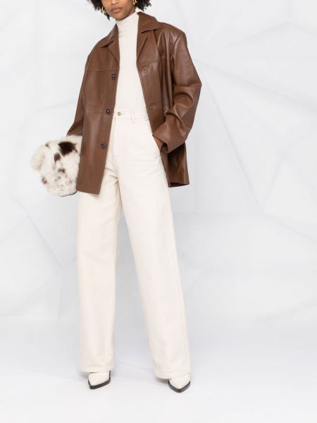 Kožený kabát s knoflíky Manokhi hnědý