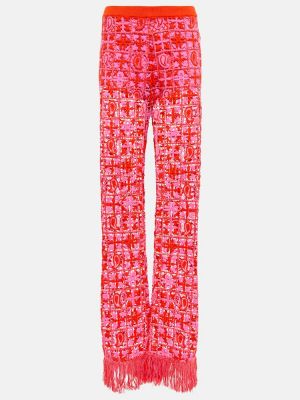 Rovné kalhoty s třásněmi s vysokým pasem Etro růžové