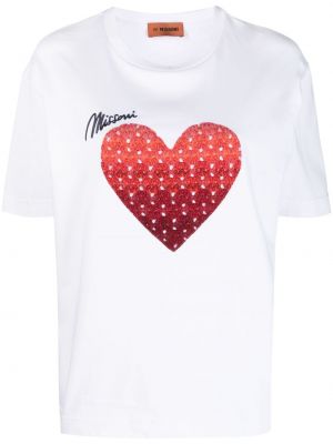 Bombažna majica z vezenjem z vzorcem srca Missoni bela