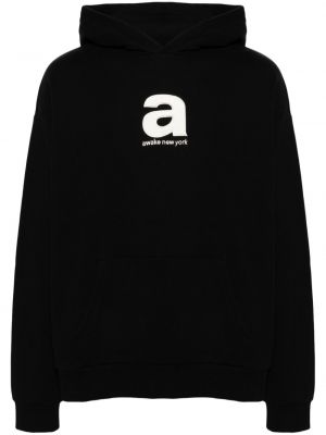 Pamučna hoodie s kapuljačom s vezom Awake Ny crna