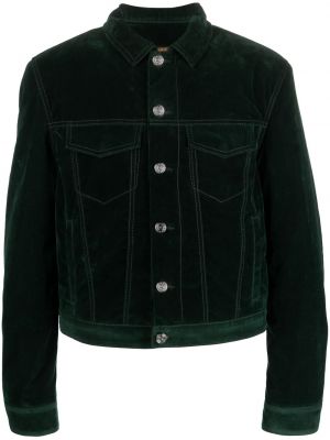 Aksamitna haftowana kurtka jeansowa Etro zielona
