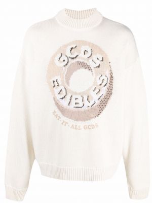 Пуловер с принт Gcds бяло