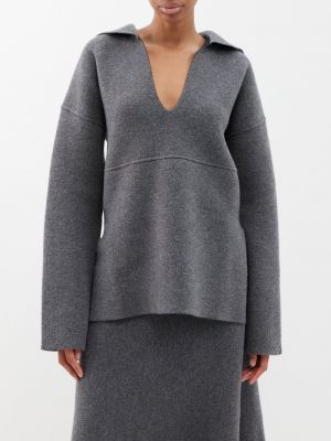 Кашемировый шерстяной свитер с v-образным вырезом Jil Sander серый
