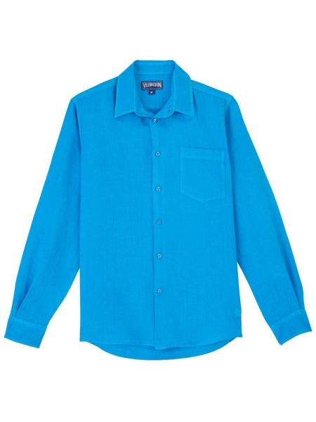 Lanena srajca z vezenjem Vilebrequin modra