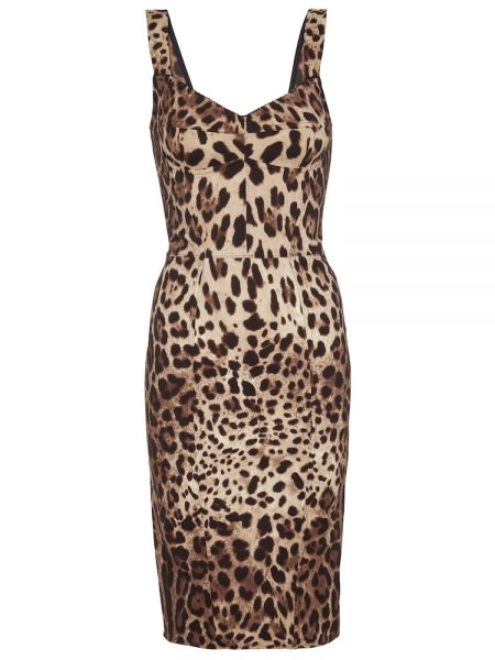 Hodvábne mini šaty s leopardím vzorom s potlačou Dolce & Gabbana hnedá
