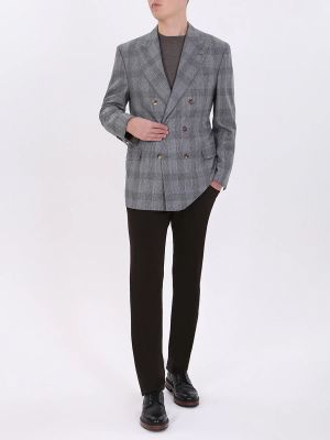 Клетчатый пиджак Brunello Cucinelli серый