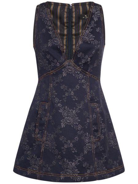 Jacquard v-hals ermeløs dress Etro blå