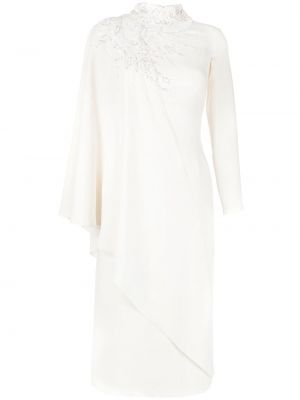 Drapované flitrované šaty s výšivkou Saiid Kobeisy biela