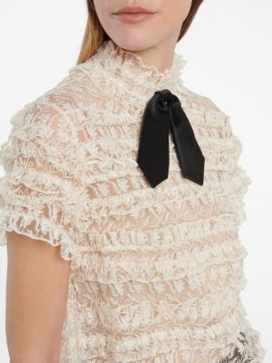 Блуза на цветя с волани с дантела Saint Laurent бяло
