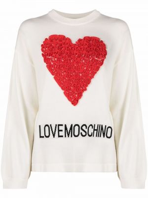 Jersey de tela jersey con apliques con corazón Love Moschino blanco