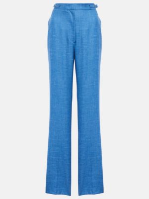 Hedvábné lněné vlněné rovné kalhoty Gabriela Hearst modré