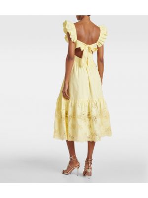 Čipkované bavlnené midi šaty Self-portrait žltá