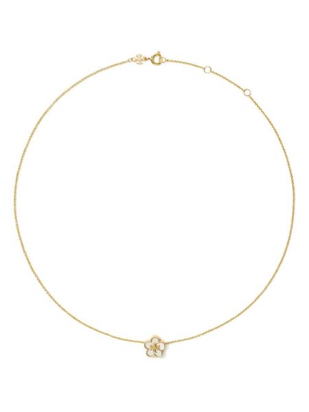 Květinový náhrdelník s perlami Tory Burch zlatý