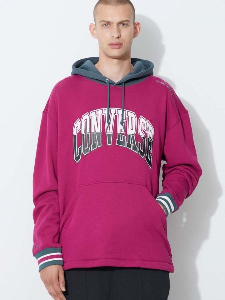 Pamučna hoodie s kapuljačom Converse ljubičasta