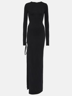 Vlnené dlouhé šaty s mašľou Saint Laurent čierna