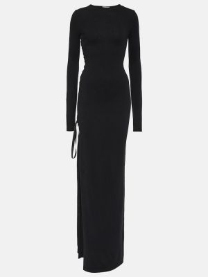 Vestito lungo con fiocco di lana Saint Laurent nero