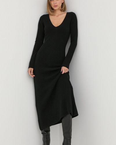 Trussardi gyapjú ruha fekete, maxi, harang alakú