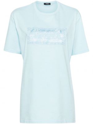 T-shirt brodé en coton Versace bleu