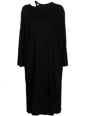 Bavlněné midi šaty s dlouhými rukávy Yohji Yamamoto - černá