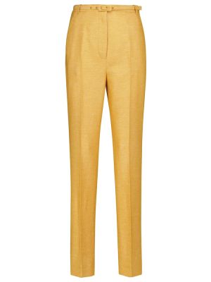 Kašmírové ľanové rovné nohavice s vysokým pásom Gabriela Hearst žltá