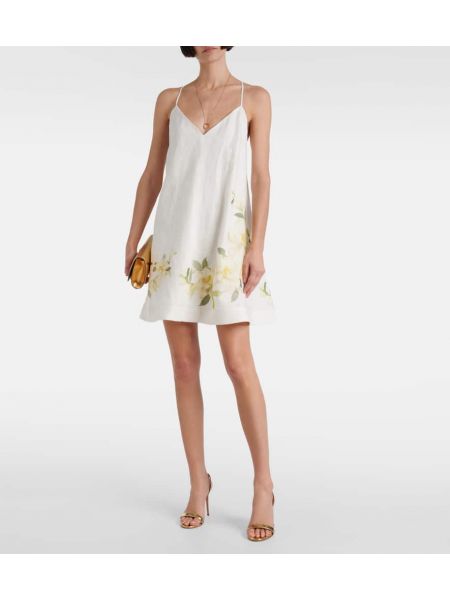 Φλοράλ λινή φόρεμα Zimmermann λευκό