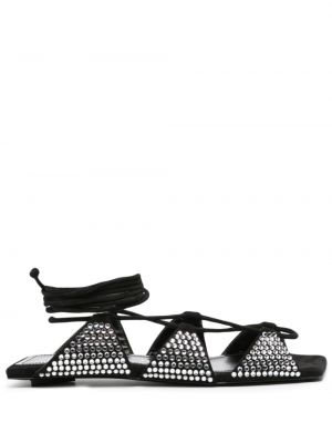 Kožne sandale sa kvadratnim vrhom s kristalima The Attico crna