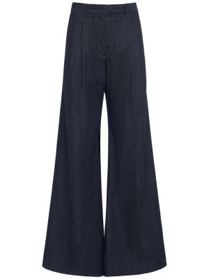 Βαμβακερό παντελόνι με ψηλή μέση Loro Piana μπλε