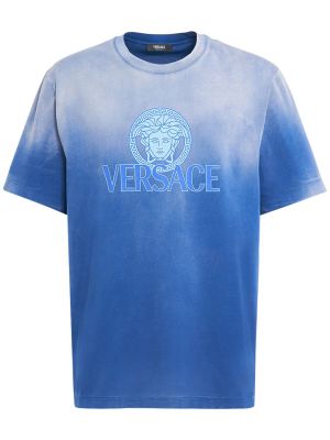 Памучна тениска Versace синьо