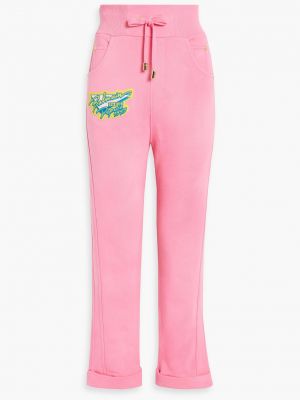 Спортивные брюки из французской махровой ткани с аппликациями BALMAIN розовый