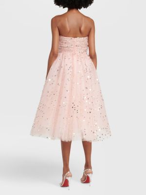 Tylové midi šaty Carolina Herrera růžové