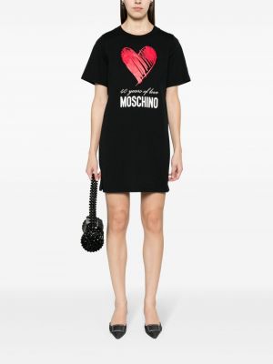 Bavlněné šaty se srdcovým vzorem Moschino černé