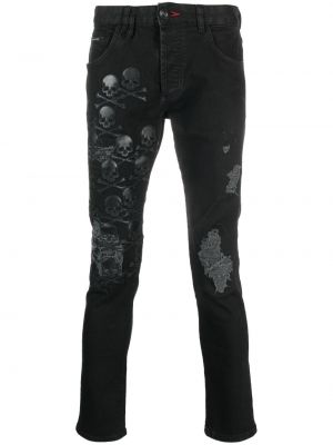 Skinny džíny s dírami Philipp Plein černé