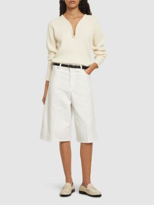 Oversized bombažne bermuda kratke hlače Victoria Beckham bela