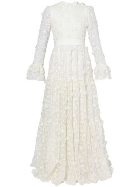 Rochie de mătase cu model floral Erdem alb