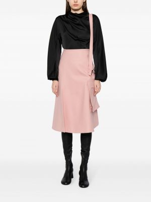 Vlněné midi sukně Sacai růžové
