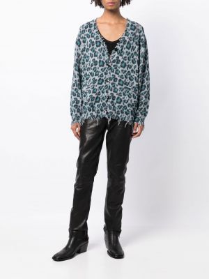 Oversized leopardmønstret strikkegenser med print R13 blå