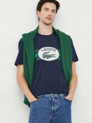 Bavlněné tričko s potiskem Lacoste béžové