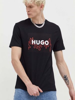 Тениска с дълъг ръкав с принт Hugo черно