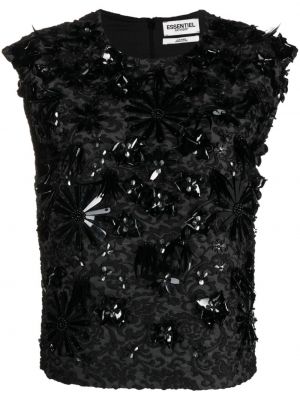 Bluzka bez rękawów w kwiatki Essentiel Antwerp czarna