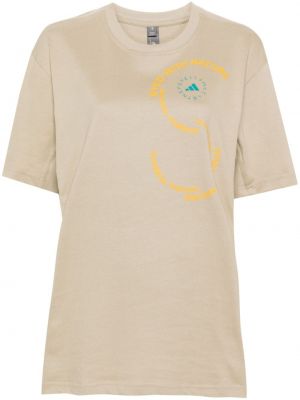 Bavlněné tričko s potiskem Adidas By Stella Mccartney hnědé