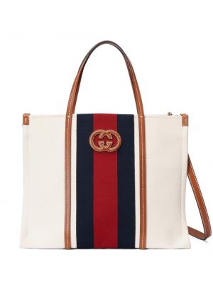 Pruhovaná shopper kabelka Gucci bílá