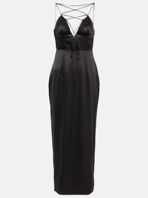 Hedvábné saténové midi šaty Alessandra Rich černé