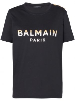 Тениска с копчета с принт Balmain