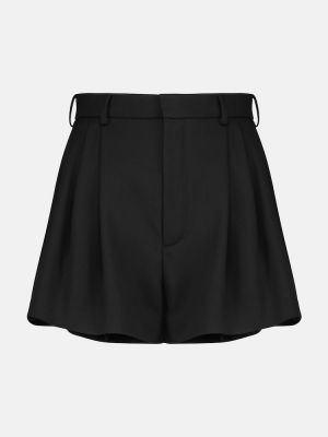 Pantaloni scurți cu talie înaltă de lână Saint Laurent negru