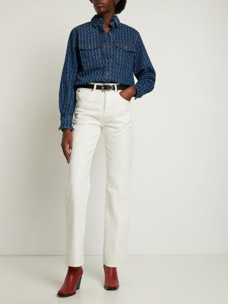 Bavlněné straight fit džíny Victoria Beckham bílé